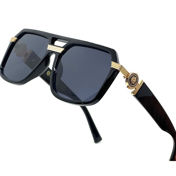 Sunglasses Black Gold Square Frame Designer Fashion Shades Men Women Elegant New - Picture 1 of 6